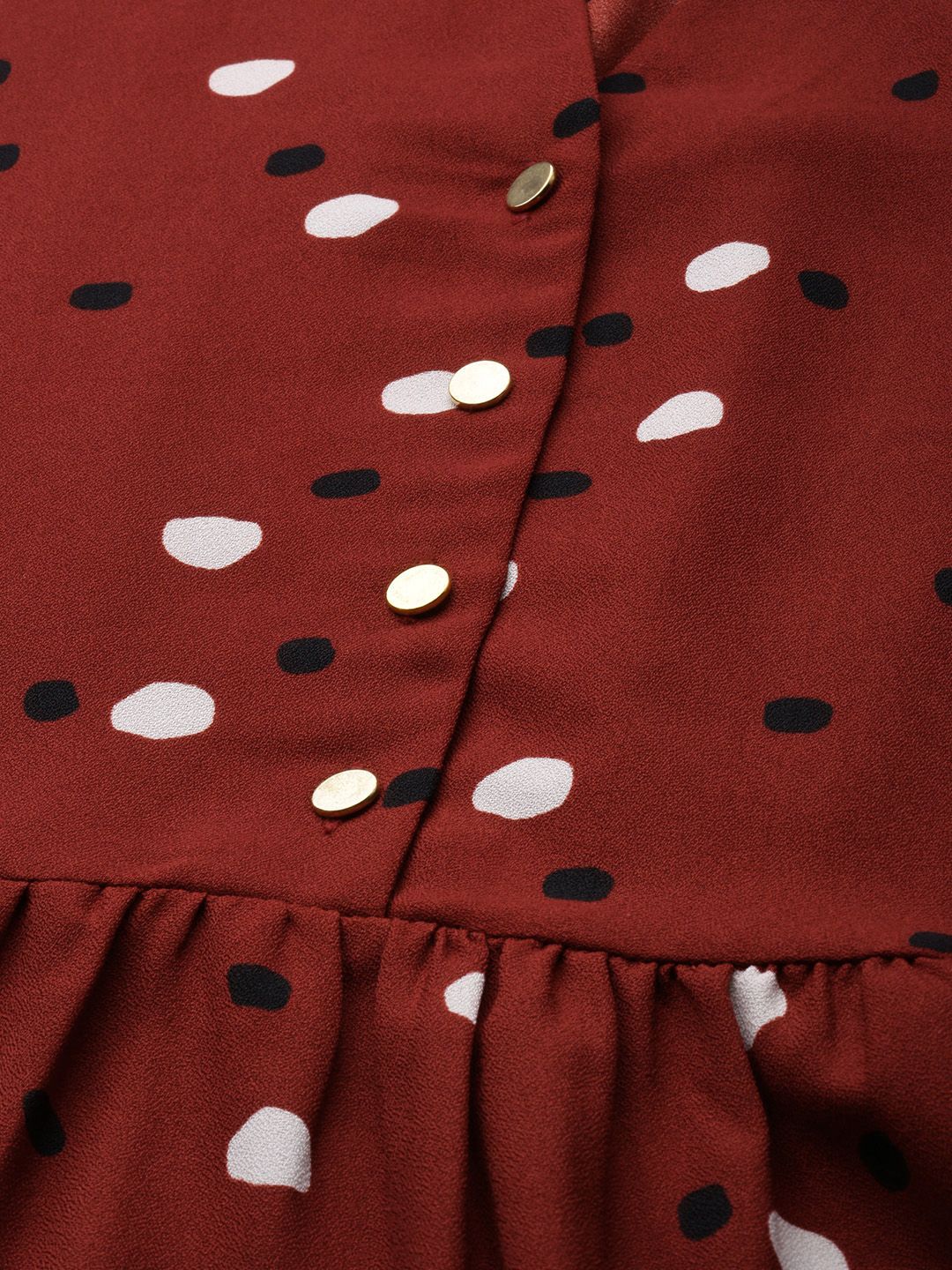 all about you Women Maroon & White Printed V-Neck A-Line Tiered Casual Dress