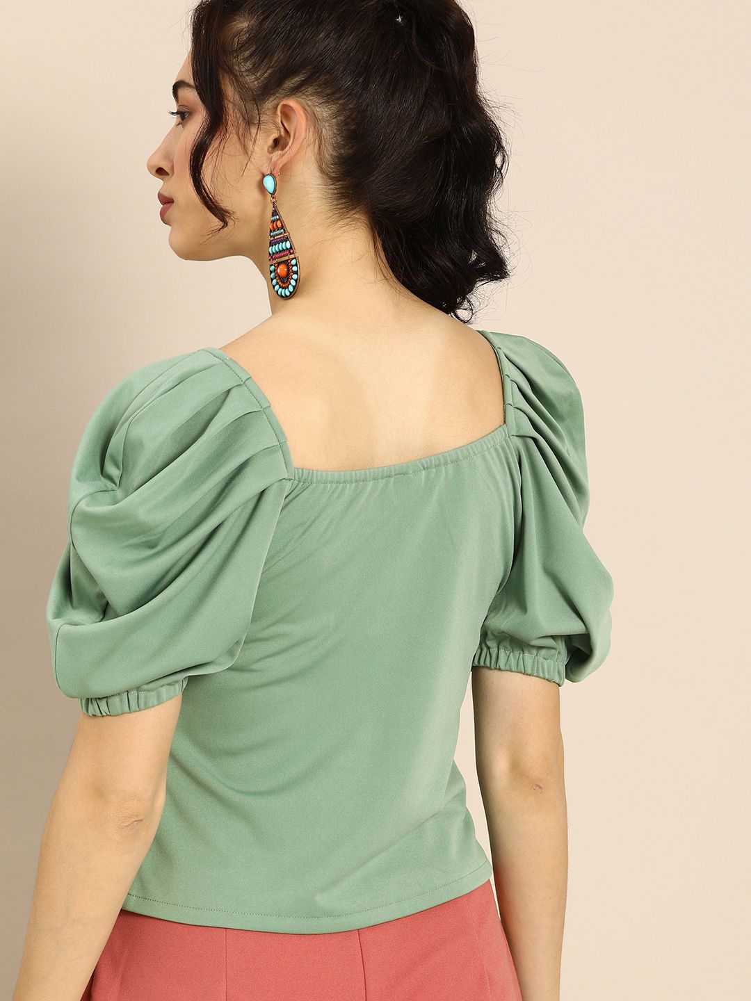 Athena Stylish Mint Green Power Shoulders Top