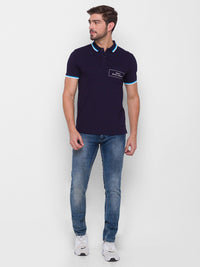 Being Human Men Navy Blue Solid Polo Collar T-shirt
