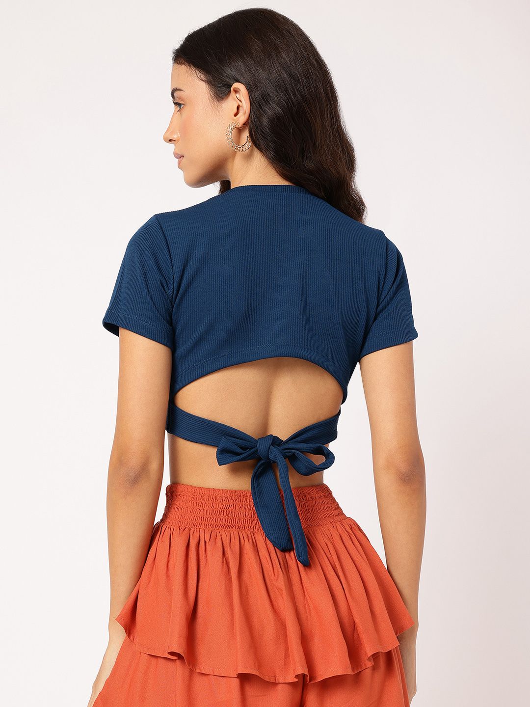 DressBerry Ribbed Rebel Open Tie-Up Back Crop Top