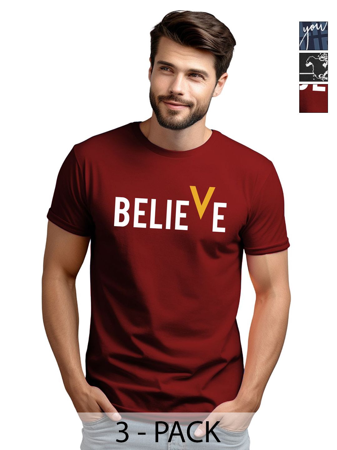 ADRO Lelaki Pek 3 Baju-T Leher Bulat Bercetak