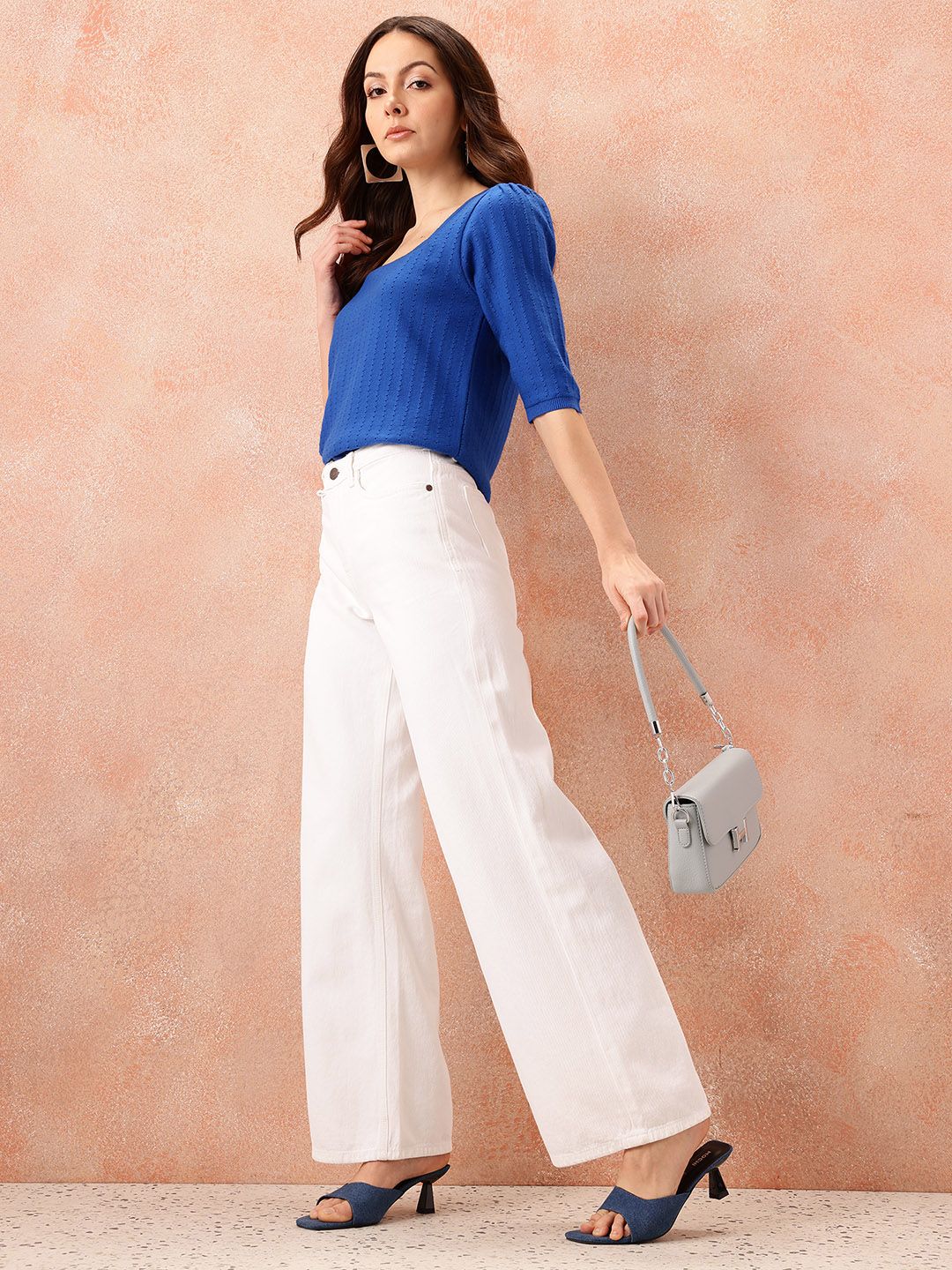 all about you Open Knit Puff Sleeve Top