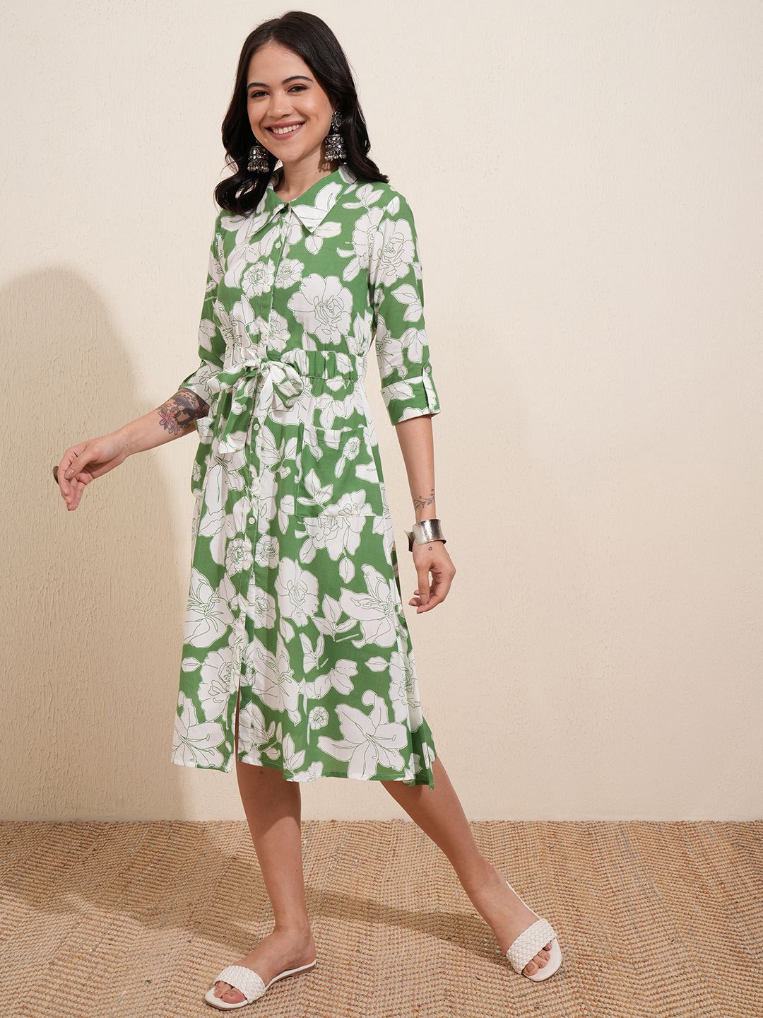 Vishudh Floral Print Shirt Dress