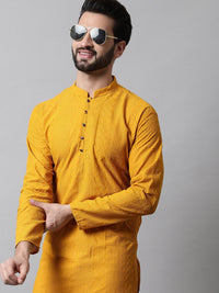 Jompers Men Mustard Yellow Embroidered Pure Cotton Kurta