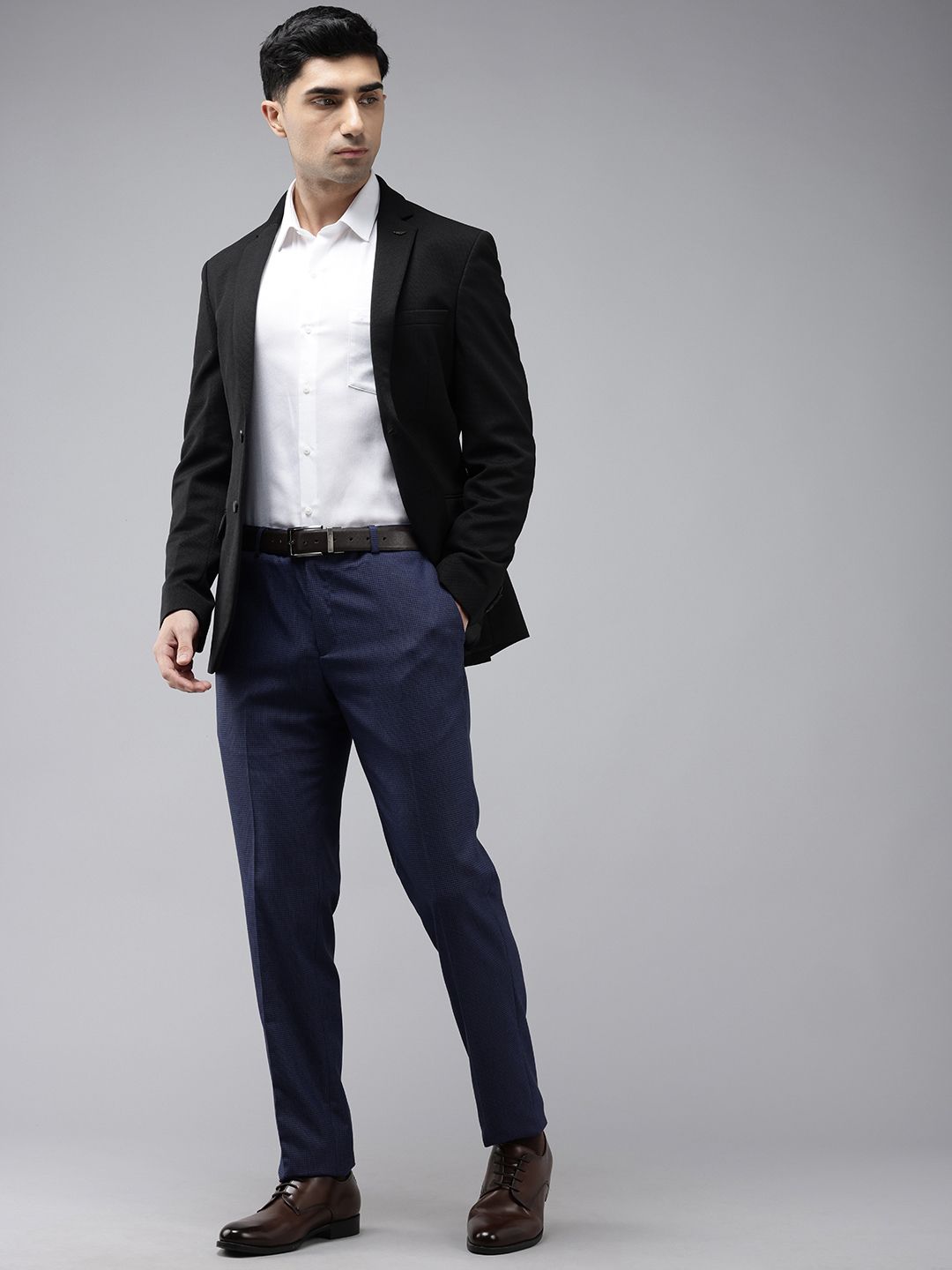 Park Avenue Slim Fit Textured Self Design Notched Lapel Single-Breasted Formal Blazer