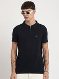 THE BEAR HOUSE Self Design Polo Collar Slim Fit Pure Cotton T-shirt