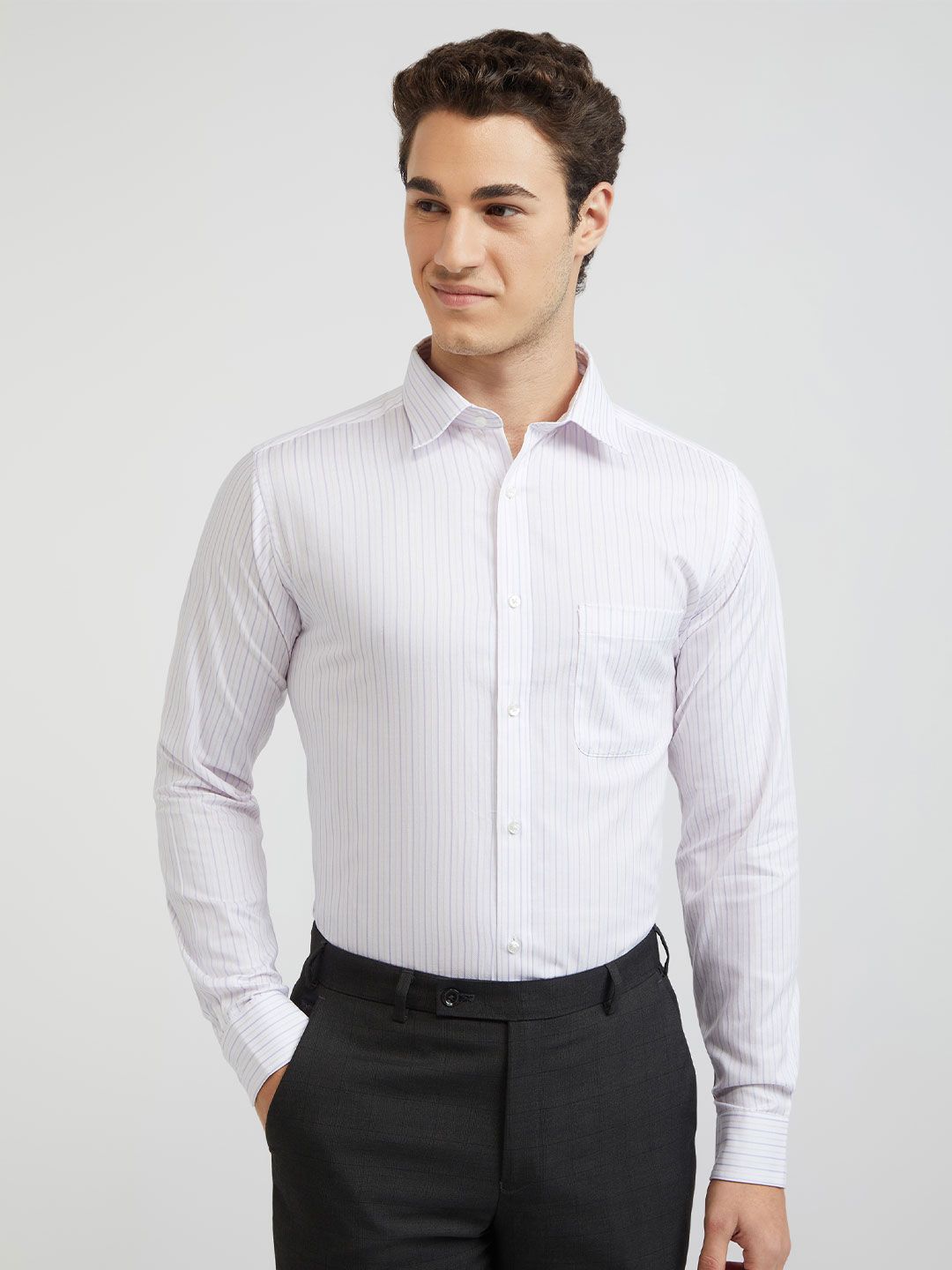Raymond Pure Cotton Slim Fit Opaque Striped Formal Shirt