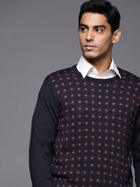 Raymond Men Navy Blue Geometric Pullover