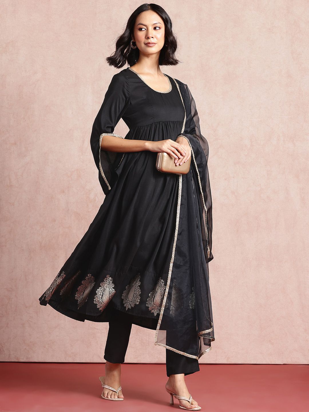 all about you Pleated Anarkali Kurta with Trousers & Dupatta