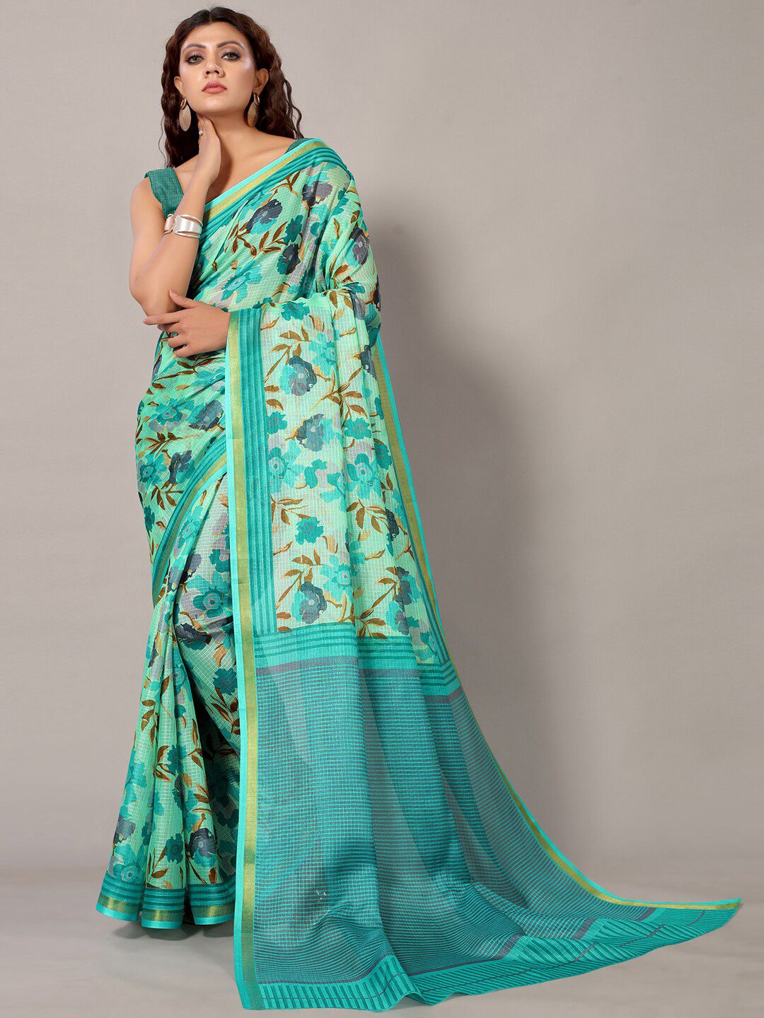 KALINI Floral Printed Zari Saree