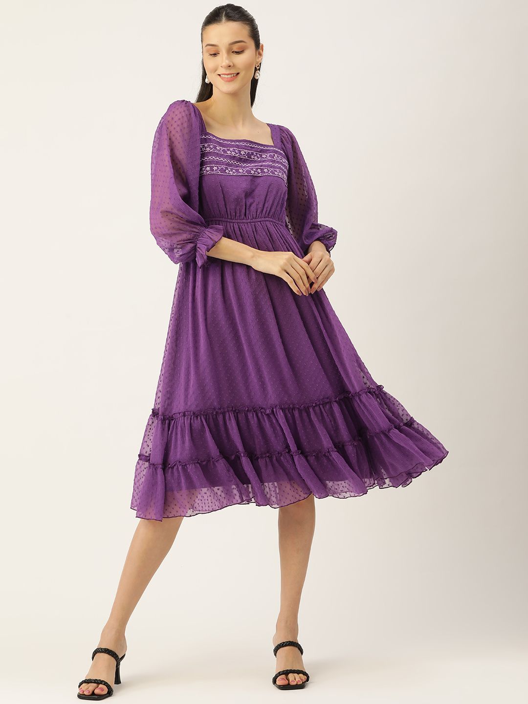 Antheaa Purple Chiffon Midi Dress