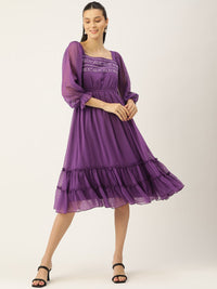 Antheaa Purple Chiffon Midi Dress