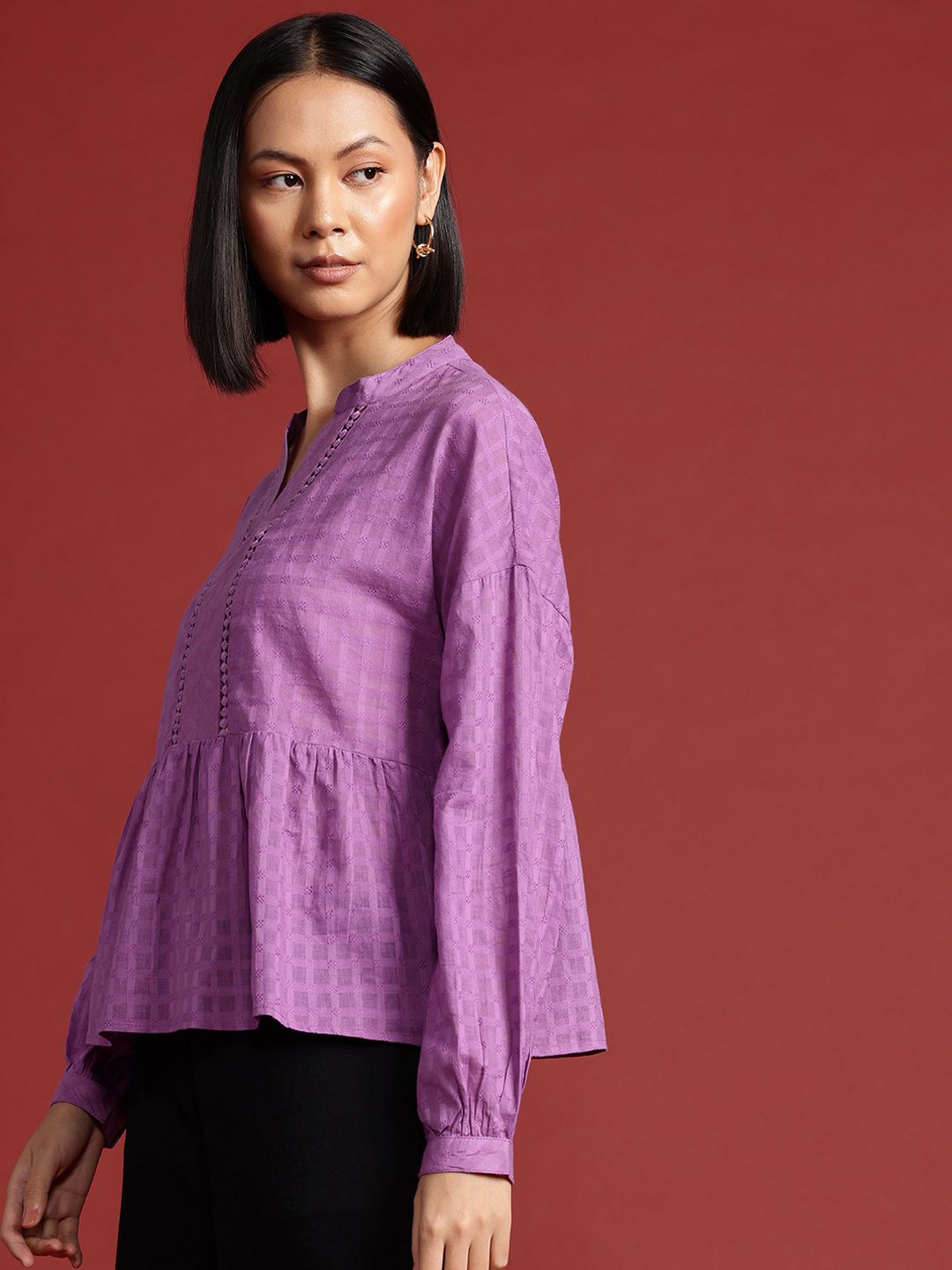 all about you Mandarin Collar Cotton Top