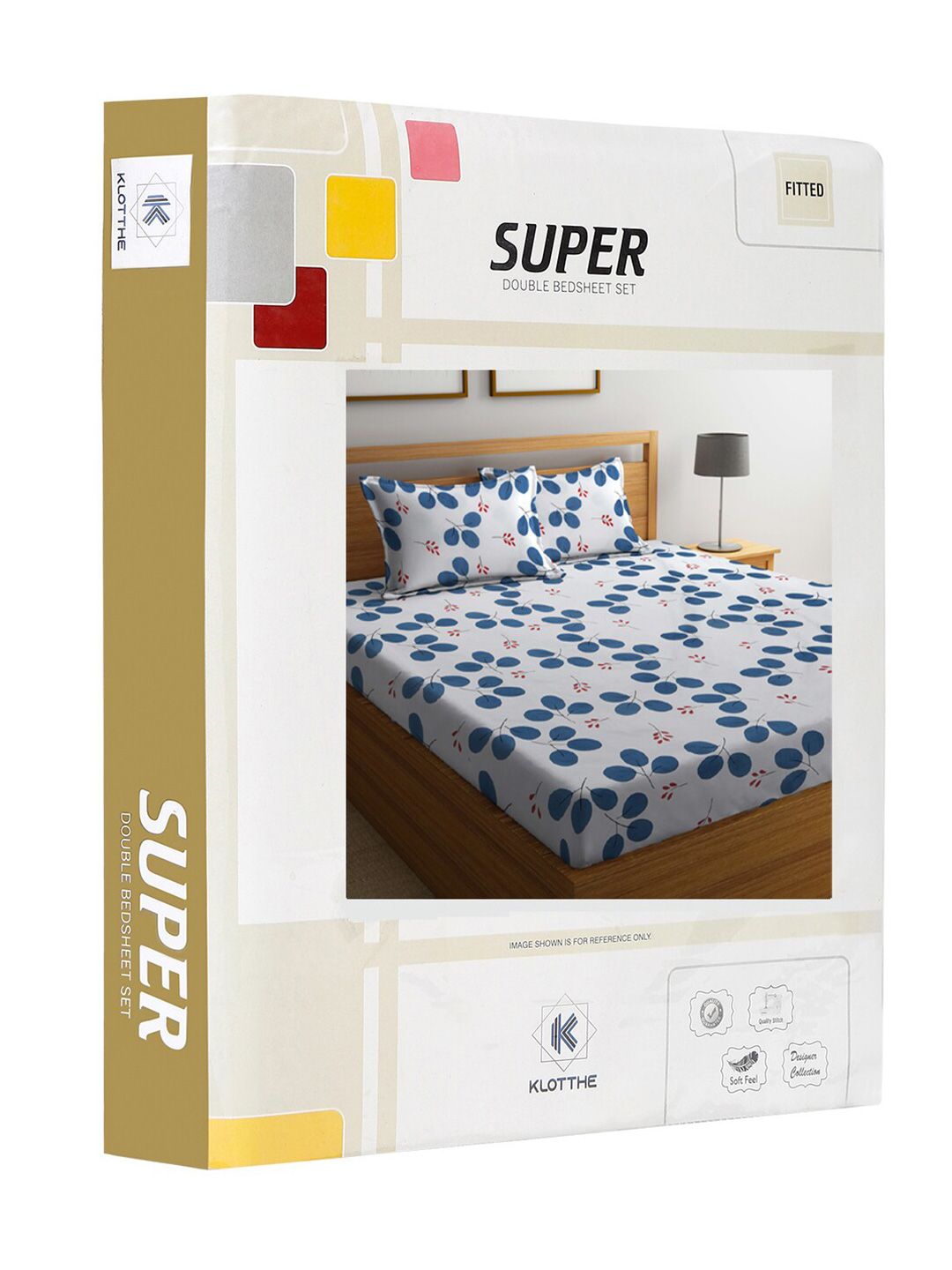 KLOTTHE White & Blue Floral Print 300 TC Fitted Double King Bedsheet With 2 Pillow Covers