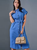 AND Shirt Collar Tie-Ups Midi Dress