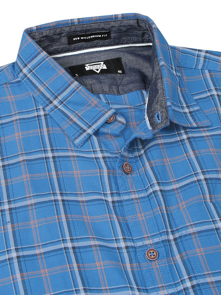 Thomas Scott Premium Slim Fit Tartan Checks Opaque Cotton Casual Shirt