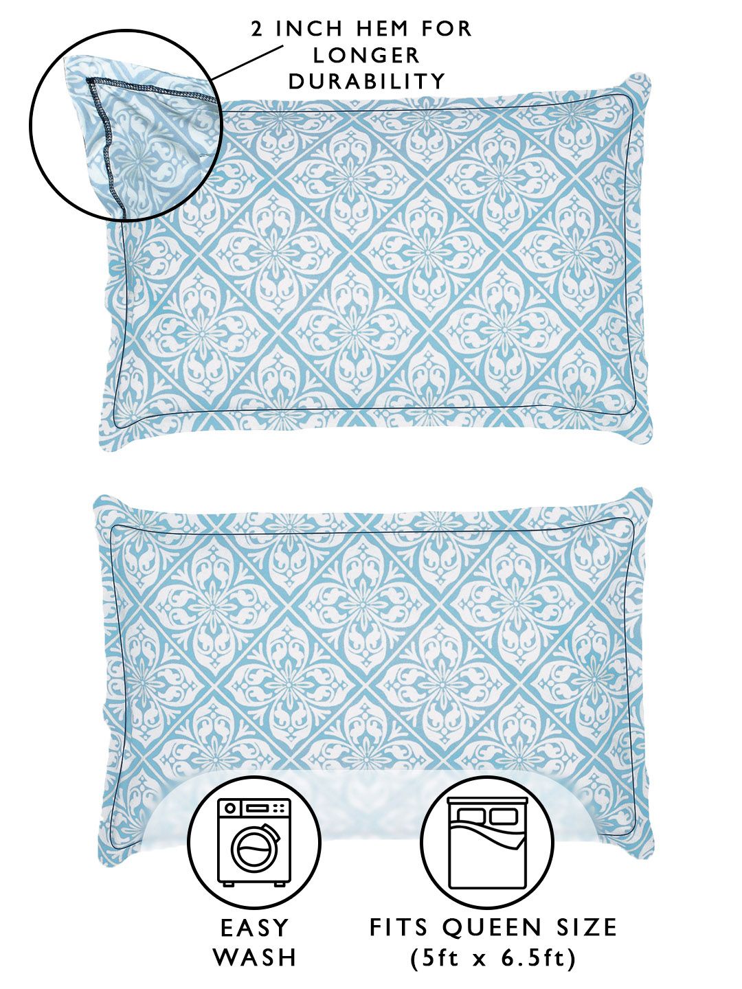 Story@home Turquoise Blue Floral 180 TC Queen Bedsheet With 2 Pillow Covers