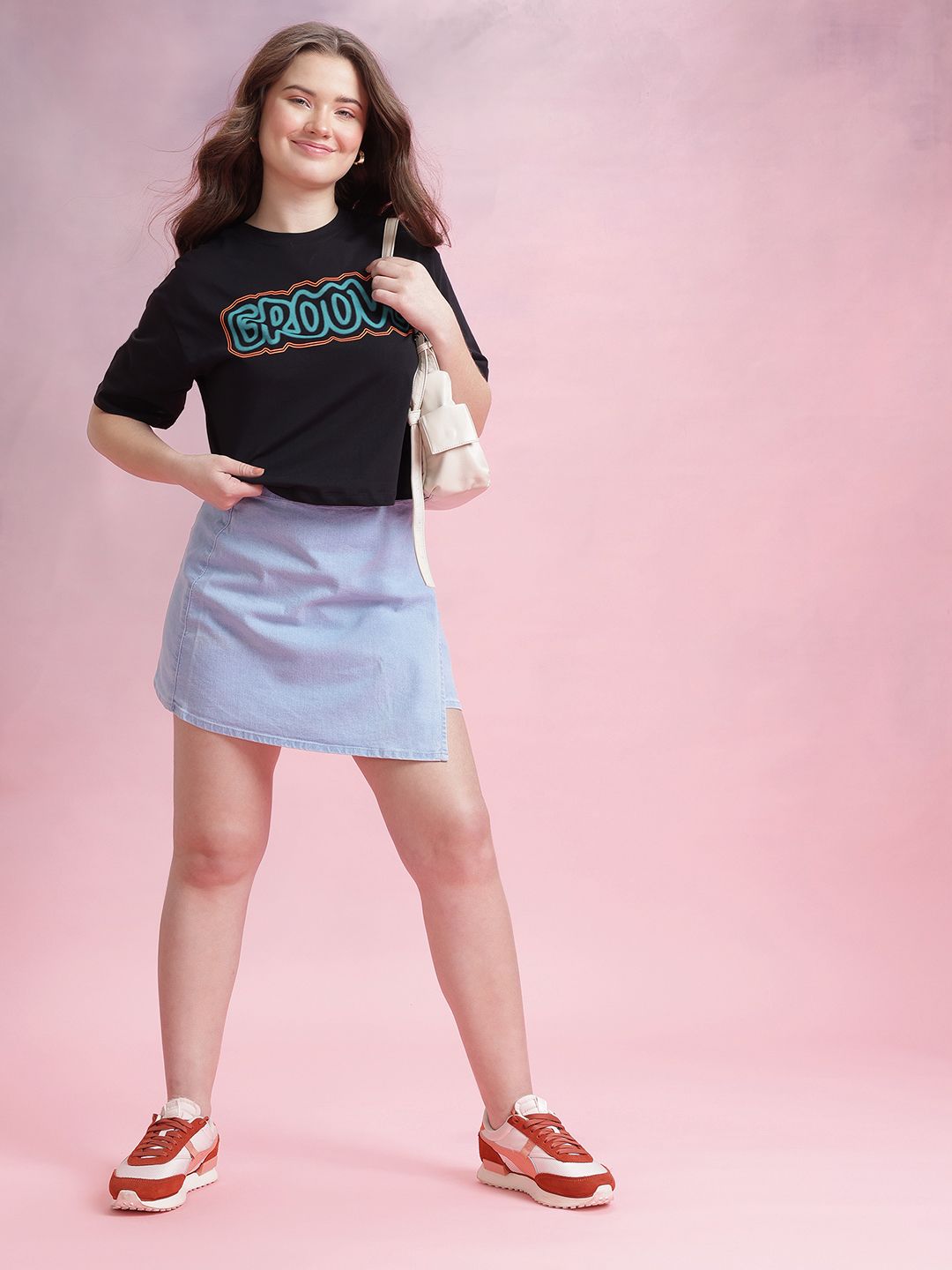 DressBerry Printed Drop-Shoulder Sleeves Cotton Boxy T-shirt