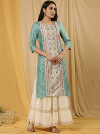 W Women Ethnic Motifs Printed Sequinned Straight Kurta with Sharara