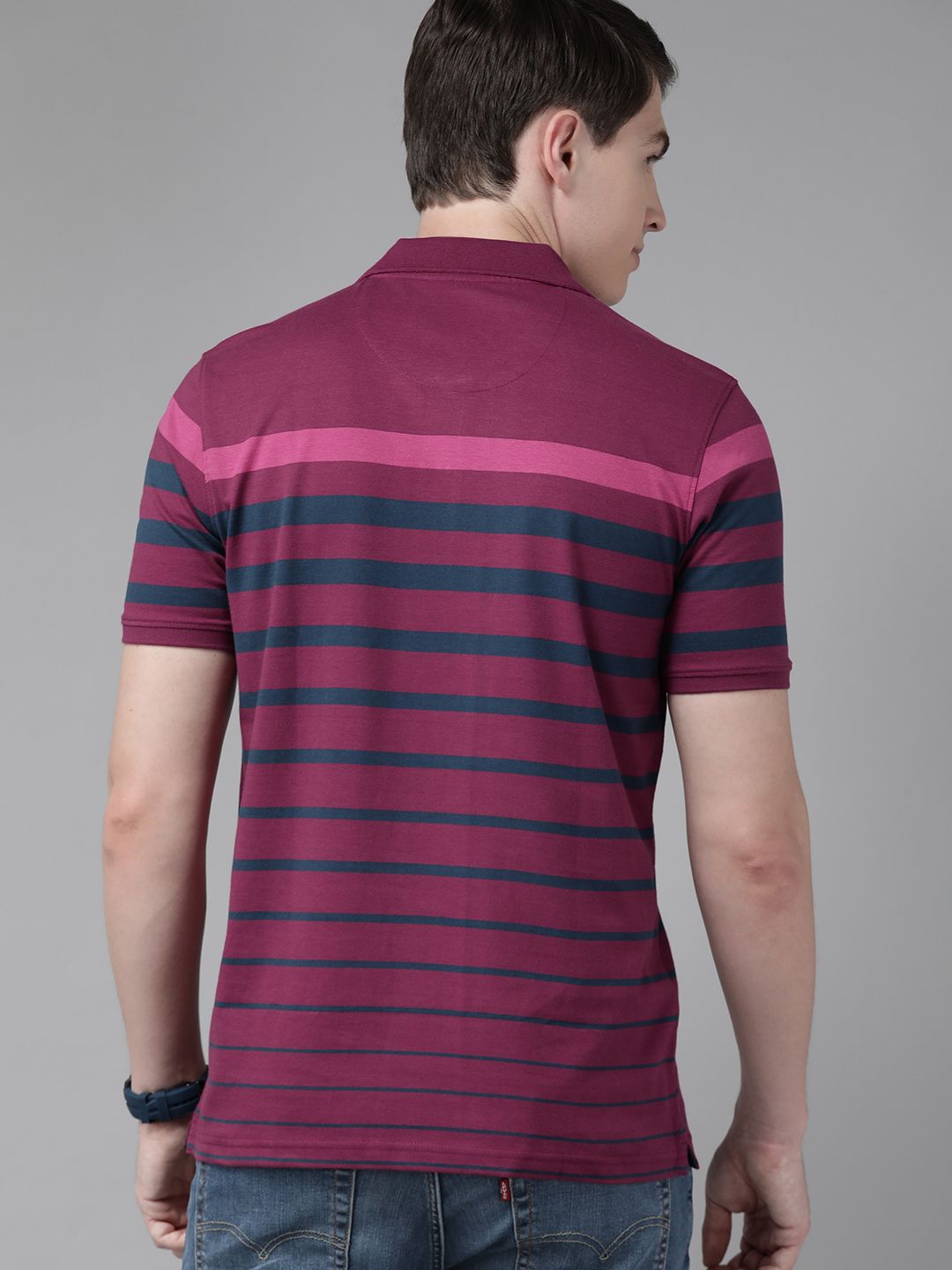 Park Avenue Striped Polo Collar Slim Fit T-shirt