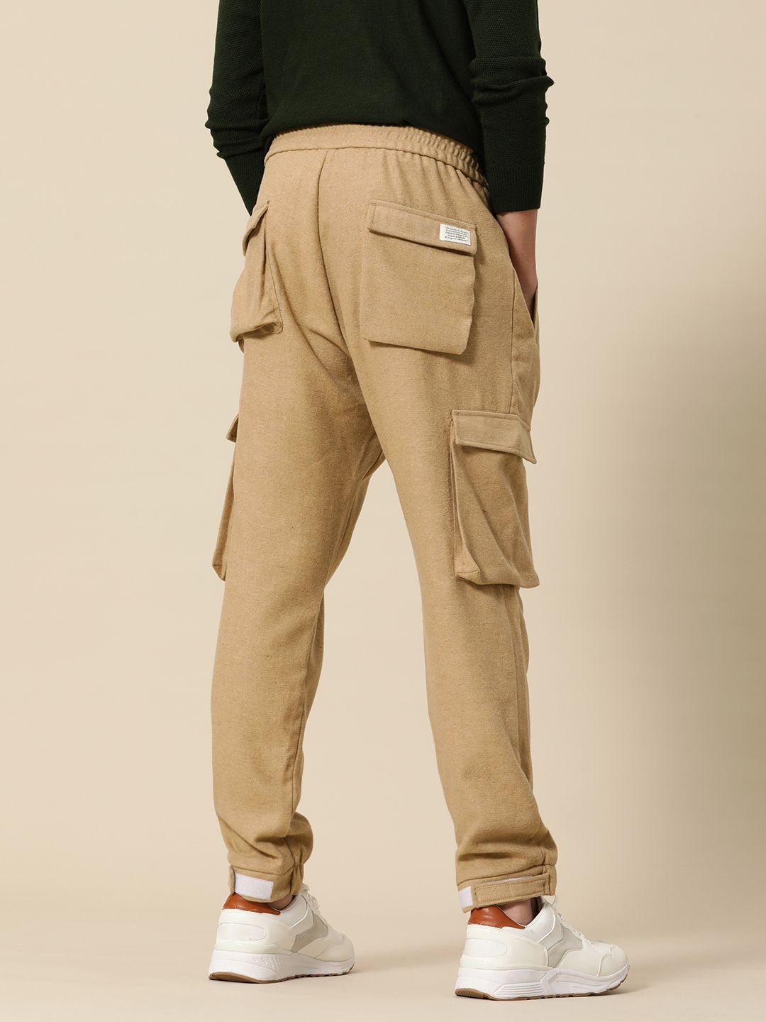 Mr Bowerbird Men Camel Brown Liberal Fit Solid Pleated Cargos