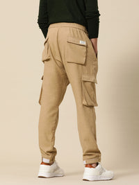 Mr Bowerbird Men Camel Brown Liberal Fit Solid Pleated Cargos
