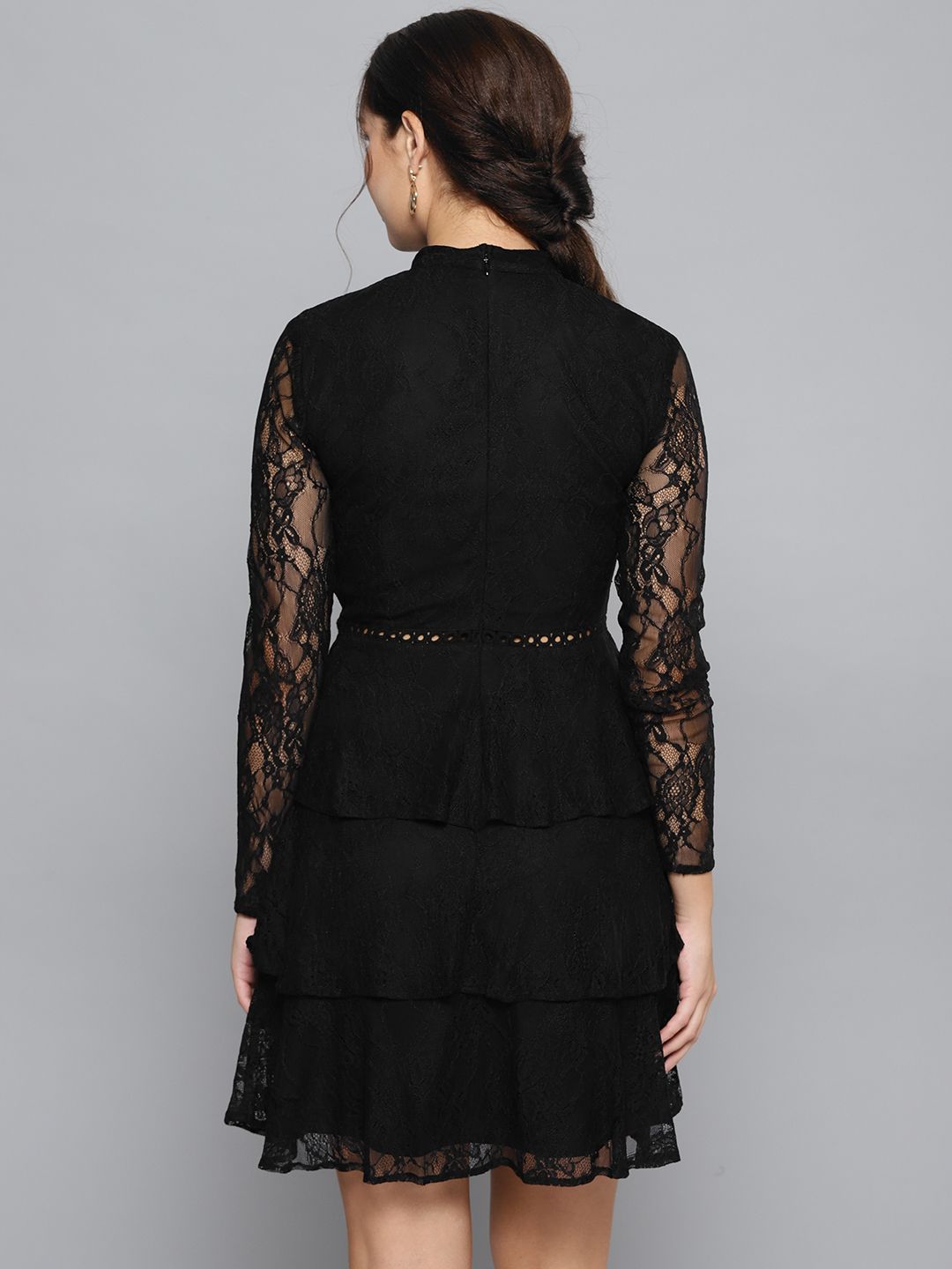 STREET 9 Women Black Floral Lace A-Line Dress