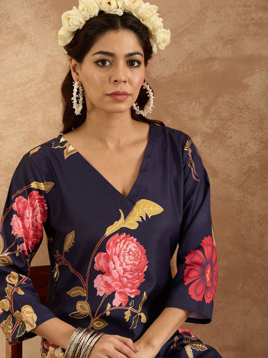 Indo Era Women Floral Printed Regular Kurta with Trousers