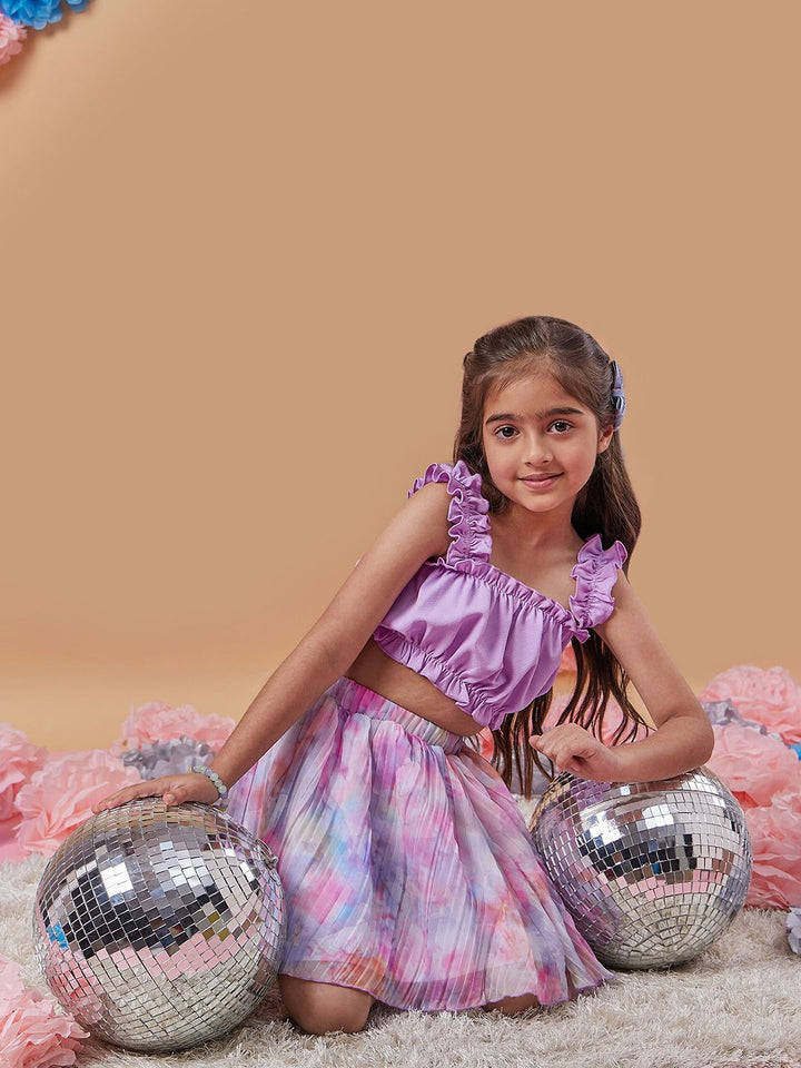 pspeaches Girls Square Neck Sleeveless Top With Skirt