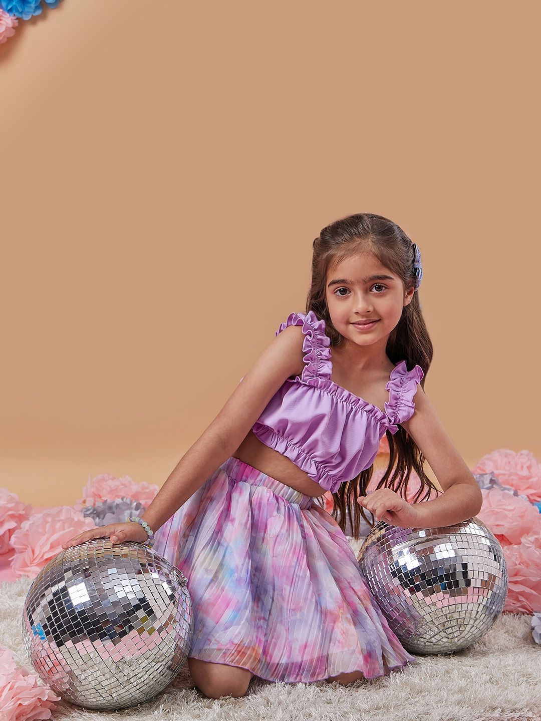 pspeaches Girls Square Neck Sleeveless Top With Skirt