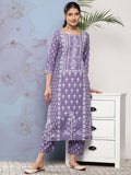 Varanga Women Lavender Ethnic Motifs Printed Kurta with Trousers