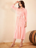 DENNISON Puff Sleeve Belted Shirt Dress