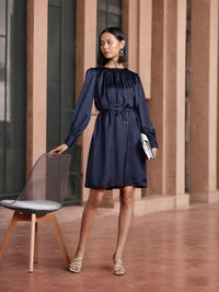 all about you Satin A-Line Dress with Belt