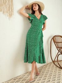 Berrylush Floral Printed Fit & Flare Wrap Midi Dress