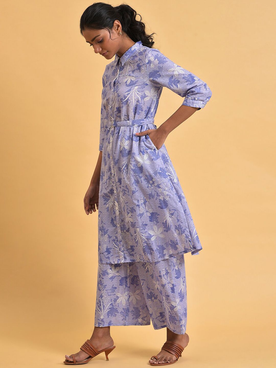 W Floral Printed Pure Cotton Kurta with Palazzos