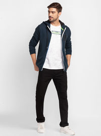 SPYKAR Typography Printed Hooded Front-Open Sweatshirt