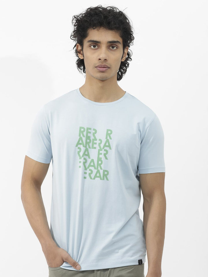 RARE RABBIT Men Akro Typography Printed Cotton Slim Fit T-Shirt