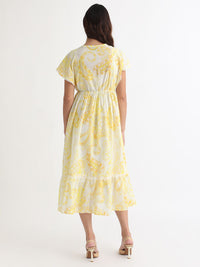 RAREISM Floral Printed Tie-Ups Detail Extended Sleeve Cotton Fit & Flare Midi Dress