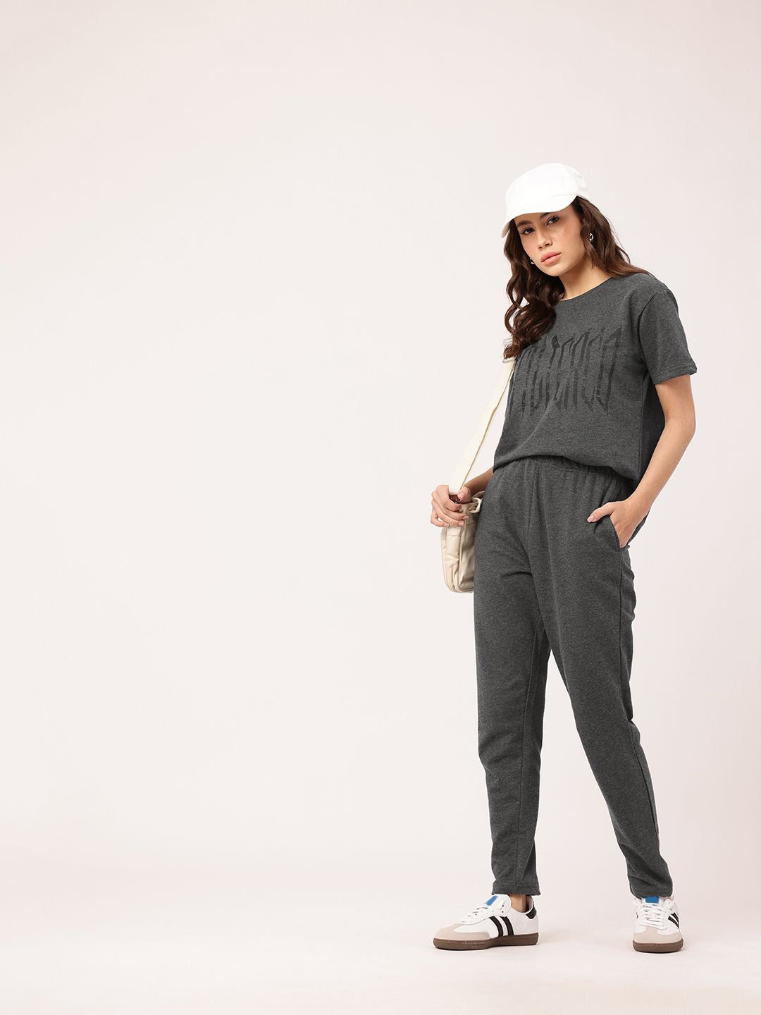 DressBerry Urban Chic Cotton Terry Relaxed Fit Printed T-Shirt & Trouser Co-Ords