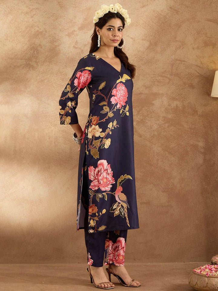 Indo Era Women Floral Printed Regular Kurta with Trousers