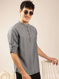Anouk Striped Mandarin collar Pathani Short Kurta
