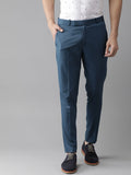 DENNISON Men Blue Smart Tapered Fit Smart Casual Trousers