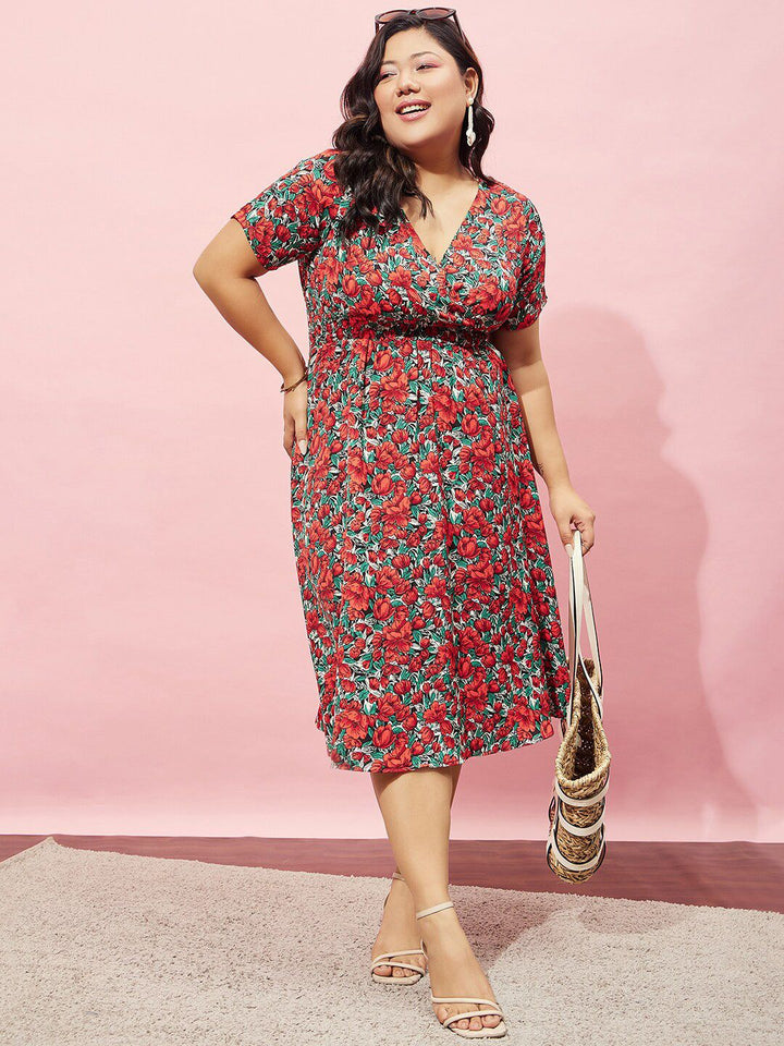Berrylush Curve Floral Printed Fit & Flare Dress
