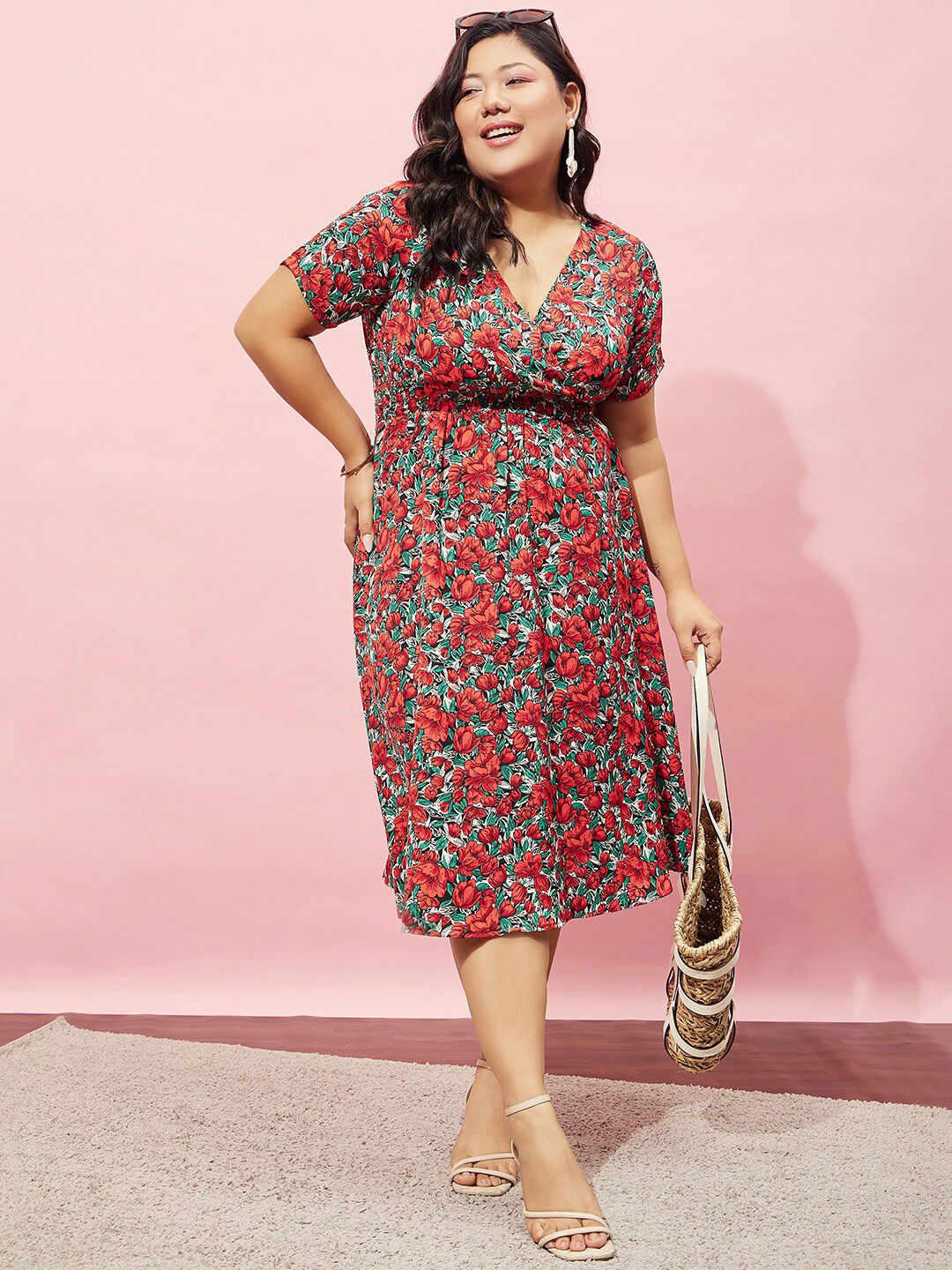 Berrylush Curve Floral Printed Fit & Flare Dress