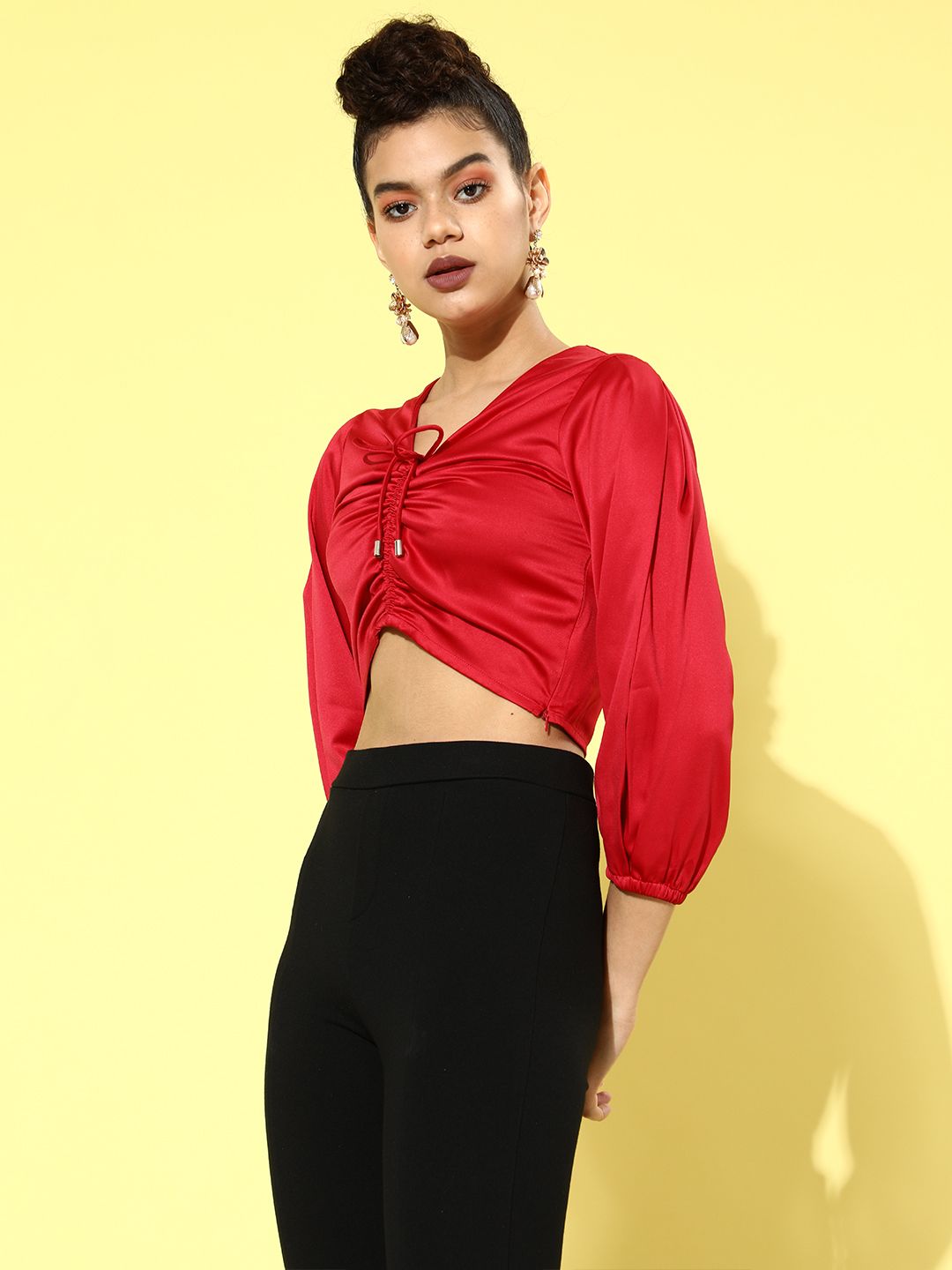 STREET 9 Women Red Solid Satin Top