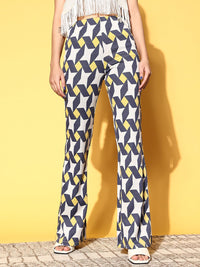 SASSAFRAS Women Navy Blue Geometric Indie Gal Trousers