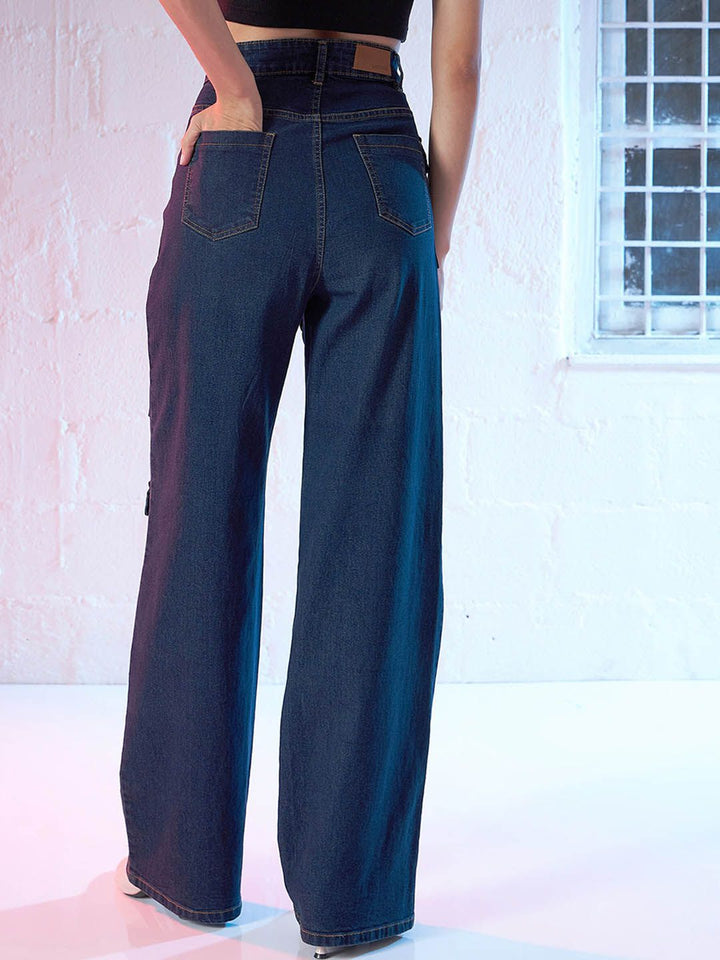 SASSAFRAS Women Blue Straight Fit High-Rise Clean Look Stretchable Jeans