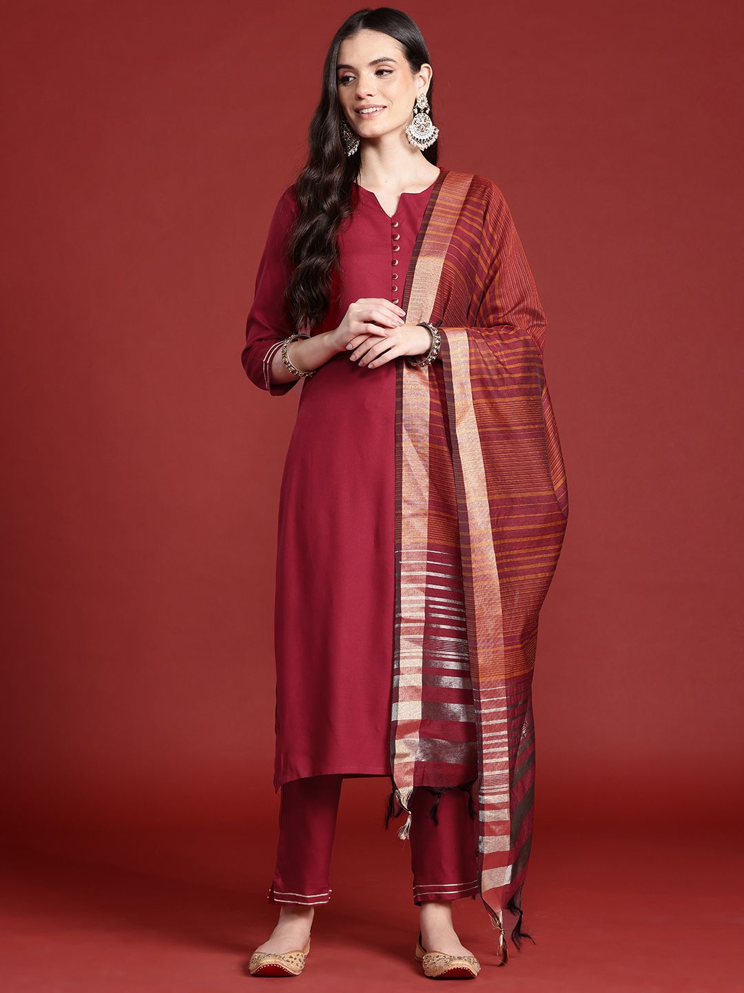 Anouk Straight Kurta & Trousers with Printed Dupatta