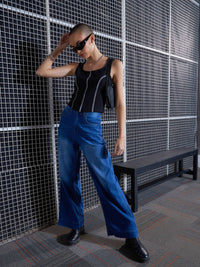 SASSAFRAS Black Square Neck Tank Top