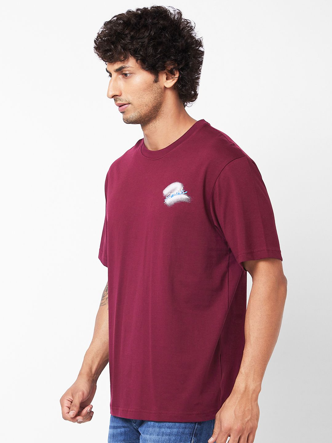 SPYKAR Typography Printed Relaxed Fit Drop-Shoulder Sleeves Casual T-shirt